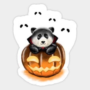 Cute Vampire Panda In A Pumpkin On Halloween Night Sticker